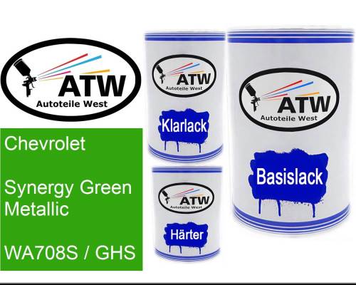 Chevrolet, Synergy Green Metallic, WA708S / GHS: 500ml Lackdose + 500ml Klarlack + 250ml Härter - Set, von ATW Autoteile West.
